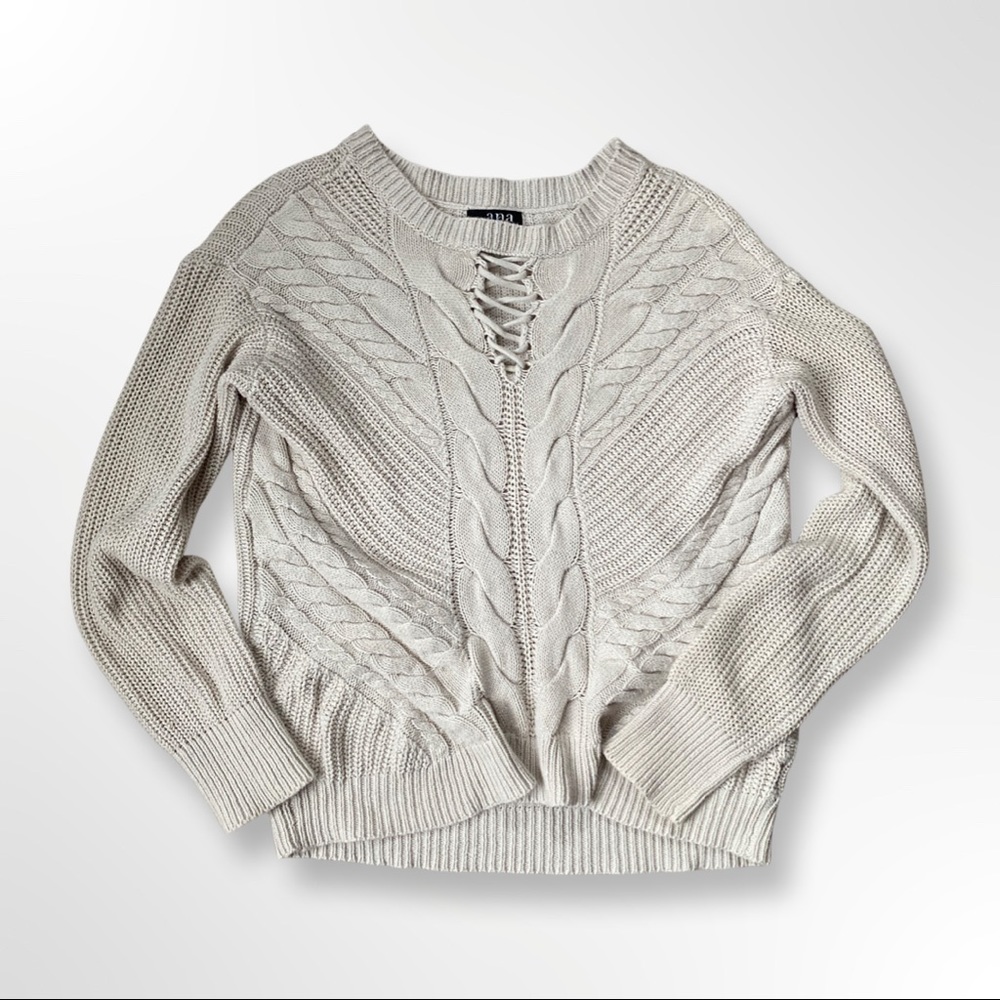 A.N.A. Lace Up Taupe Sweater